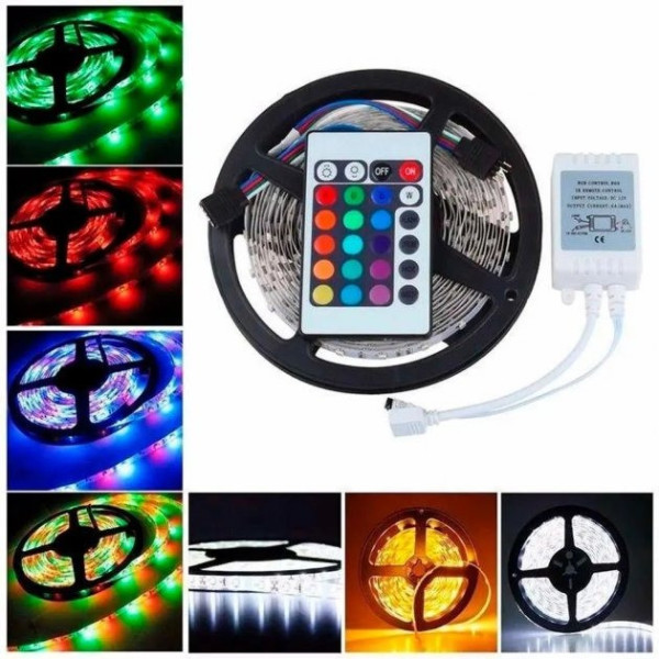 Светодиодная лента многоцветная 3528 RGB комплект 5м c пультом и блоком