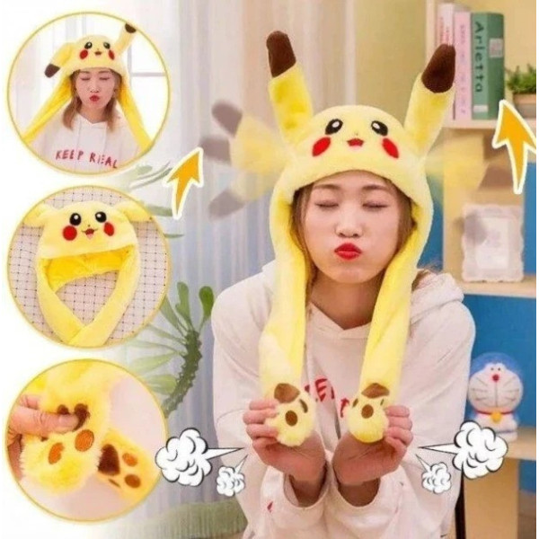 Шапка светящаяся с двигающимися ушами Пикачу Pikachu желтая