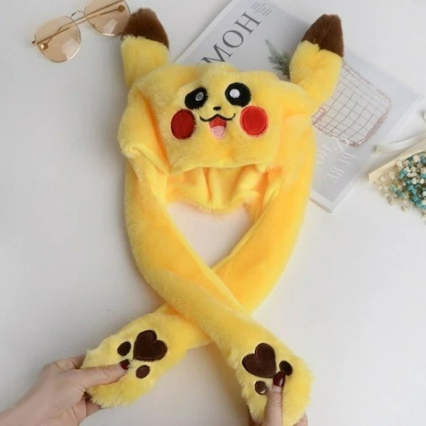 Шапка светящаяся с двигающимися ушами Пикачу Pikachu желтая