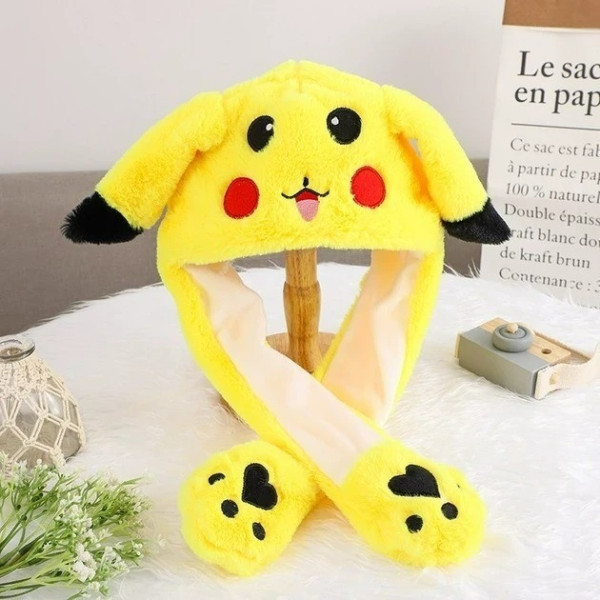 Шапка светящаяся с двигающимися ушами Пикачу Pikachu желтая
