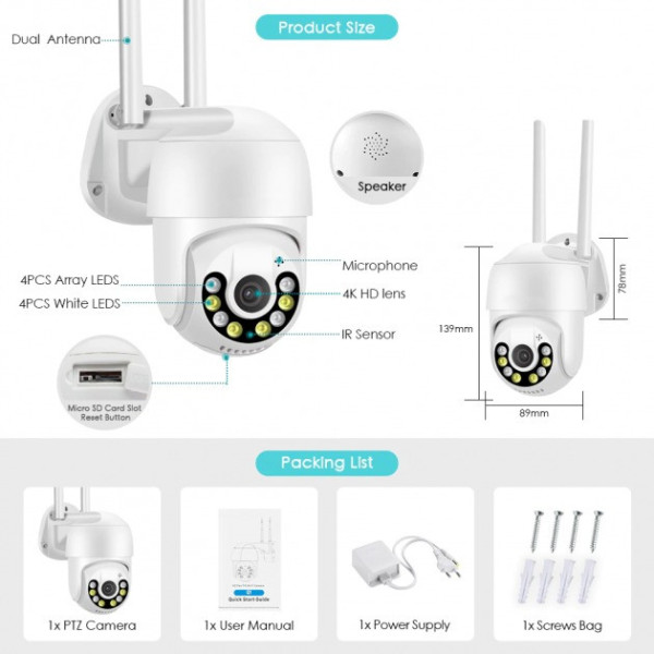 Уличная IP камера видео наблюдения с WIFI и 4G 15A-PTZ 4Mp, APP ICSEE поворотная, ночная съёмка, интерко