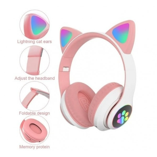 Беспроводные детские Bluetooth наушники с кошачьими ушками и подсветкой Cat VZV-23M