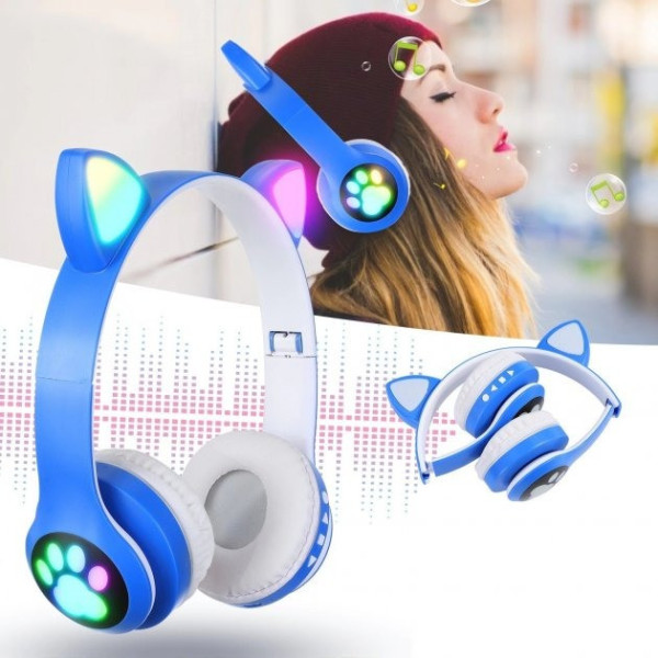 Беспроводные детские Bluetooth наушники с кошачьими ушками и подсветкой Cat VZV-23M