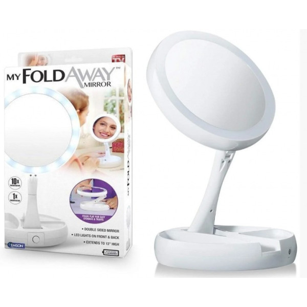 Косметическое настольное зеркало My Fold Away с LED подсветкой Белое складное
