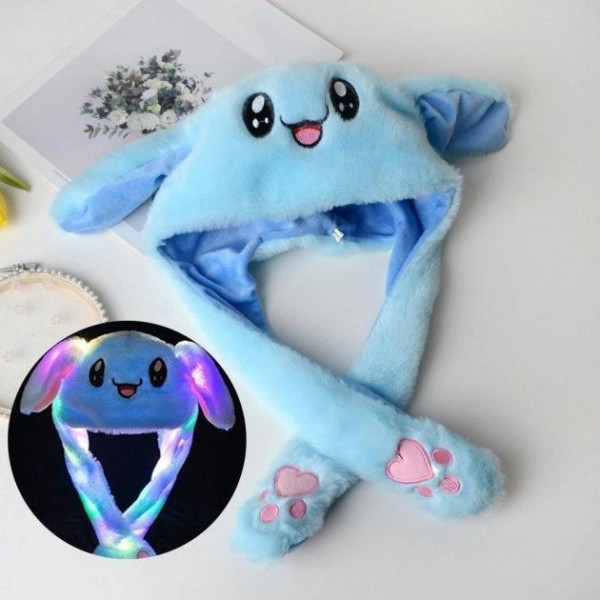 Светящаяся шапка Pikachu toys soft toys with led с двигающими ушками шапка с подсветкой Голубая