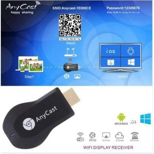 Медиаплеер ресивер трансмиттер беспроводной HDMI для ТВ Any Cast M2 PLUS передатчик с телефона на ТВ Wi-Fi