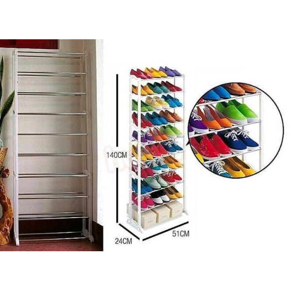 Полка органайзер для обуви Amazing Shoe Rack вмещает 30 пар обуви белая