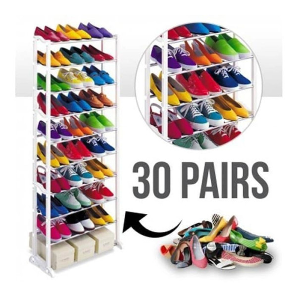 Полка органайзер для обуви Amazing Shoe Rack вмещает 30 пар обуви белая