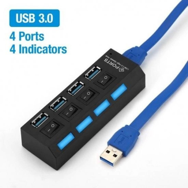 Разветвитель USB 3.0 хаб 4 порта Memos с кнопками on off с 4 портами зарядки и синхронизации
