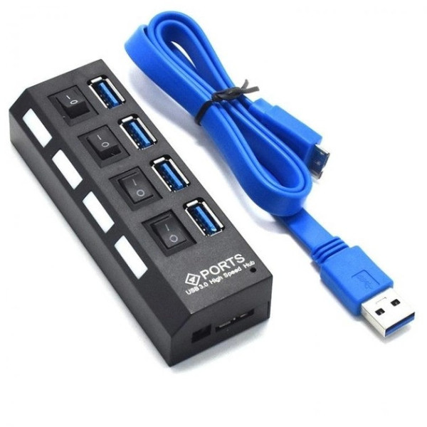 Разветвитель USB 3.0 хаб 4 порта Memos с кнопками on off с 4 портами зарядки и синхронизации