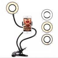 Настольная кольцевая LED лампа 9 см LIVE STREAM с гибким держателем для смартфона на прищепке