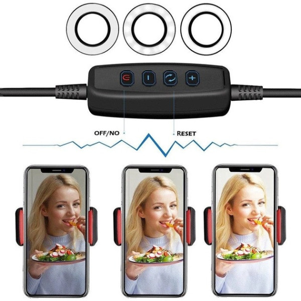 Настольная кольцевая LED лампа 9 см LIVE STREAM с гибким держателем для смартфона на прищепке
