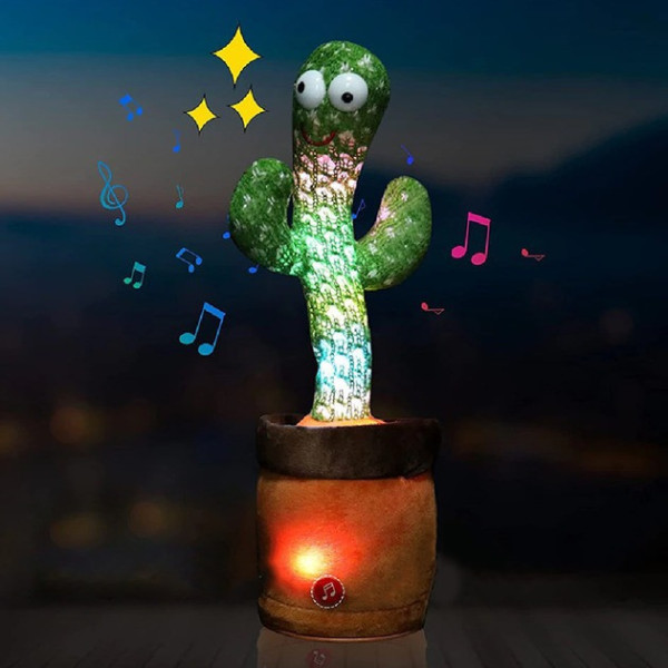 Танцующий говорящий кактус 120 песен с подсветкой Dancing Cactus 31 см Зеленый