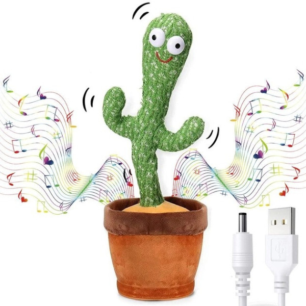 Танцующий говорящий кактус 120 песен с подсветкой Dancing Cactus 31 см Зеленый