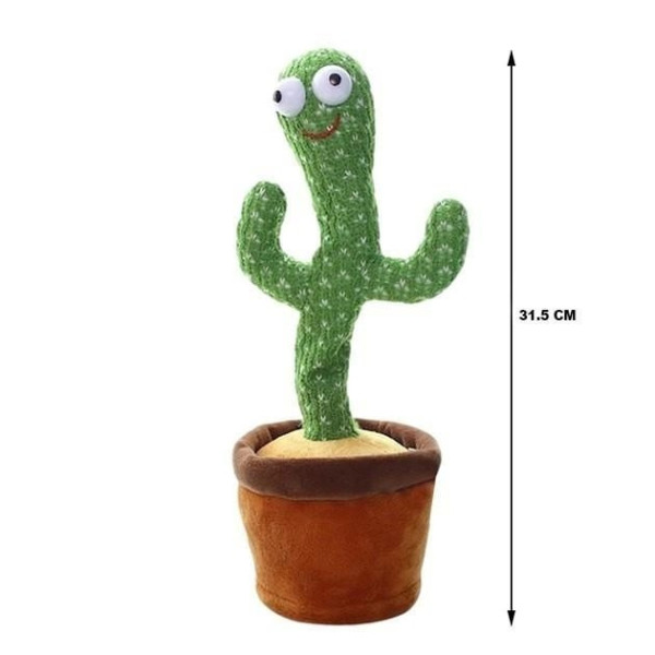 Танцующий говорящий кактус 120 песен с подсветкой Dancing Cactus 31 см Зеленый