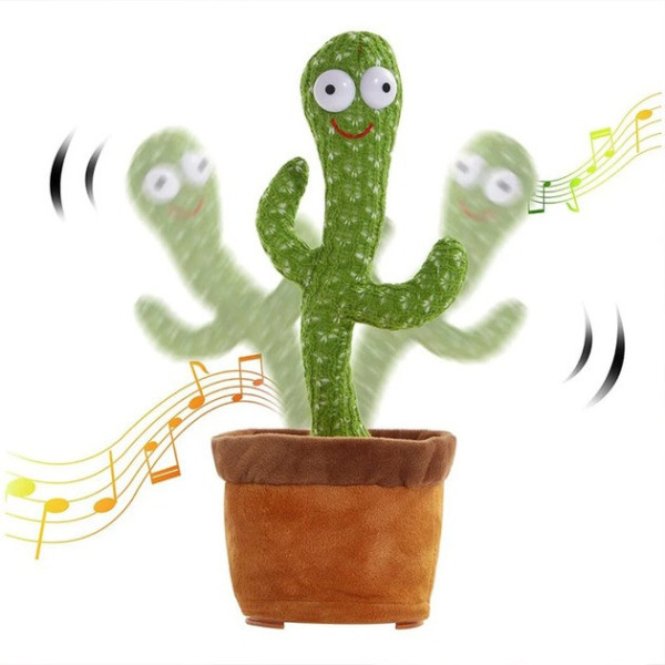 Танцующий говорящий кактус 120 песен с подсветкой Dancing Cactus 31 см Зеленый