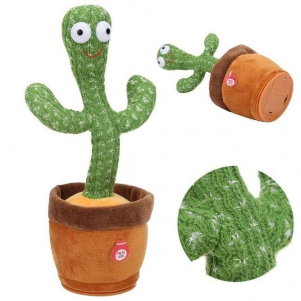 Танцующий говорящий кактус 120 песен с подсветкой Dancing Cactus 31 см Зеленый
