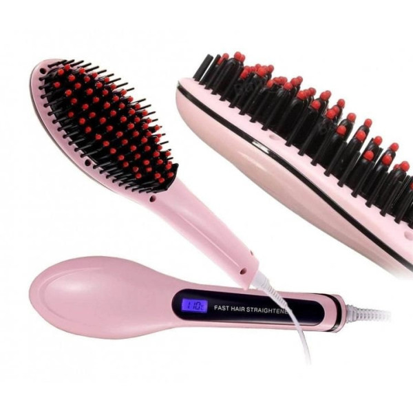 Расческа-выпрямитель электрическая FAST HAIR STRAIGHTENER HQT-906 Розовая
