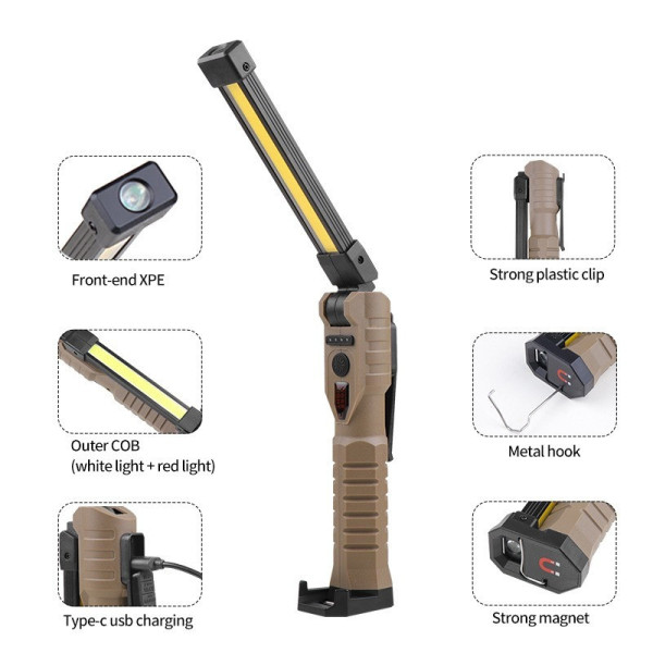 Фонарь аккумуляторный складной для кемпинга LIGHT L08-1 с магнитом и крюком для подвеса Black