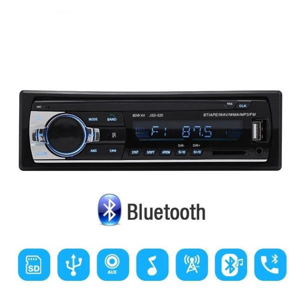 Автомагнитола 1DIN Podofo JSD 520 AUX USB Bluetooth 4х60W Черная