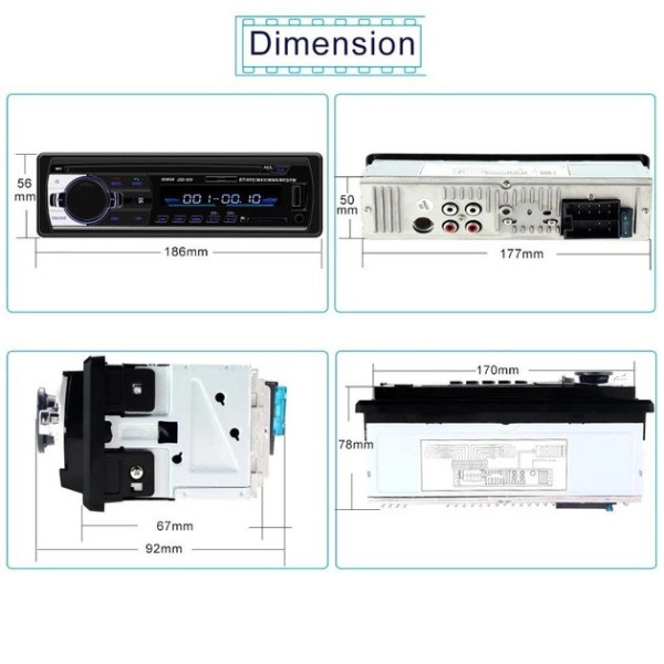 Автомагнитола 1DIN Podofo JSD 520 AUX USB Bluetooth 4х60W Черная