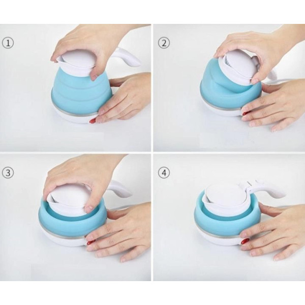 Складной электрочайник Electric Kettle силиконовый походный дорожный голубой 600 мл