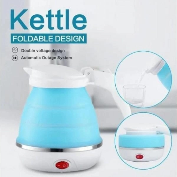 Складной электрочайник Electric Kettle силиконовый походный дорожный голубой 600 мл