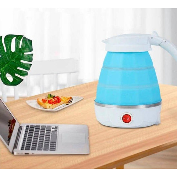 Складной электрочайник Electric Kettle силиконовый походный дорожный голубой 600 мл