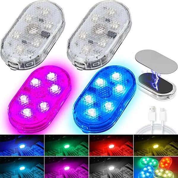Светильник аккумуляторный RGB 2 штуки для салона авто, автономное освещение подвесная магнит лампа ночник