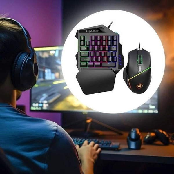 Игровая клавиатура и мышка 198I G506, проводной набор мини клавиатура и мышь Black