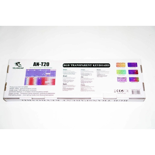 Проводная клавиатура Yelandar AN-T20 USB RGB мембранная с подсветкой White