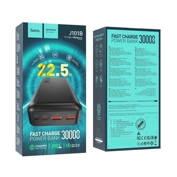 Портативный аккумулятор Power Bank Hoco J101B 30000mAh PD20W+QC3.0 22.5W павербанк черный