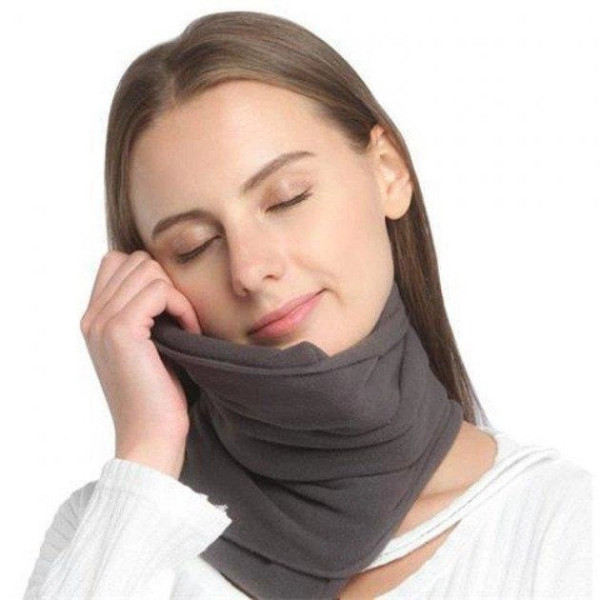 Подушка-шарф под голову на шею Travel Pillow для сна в транспорте для путешествий Серая