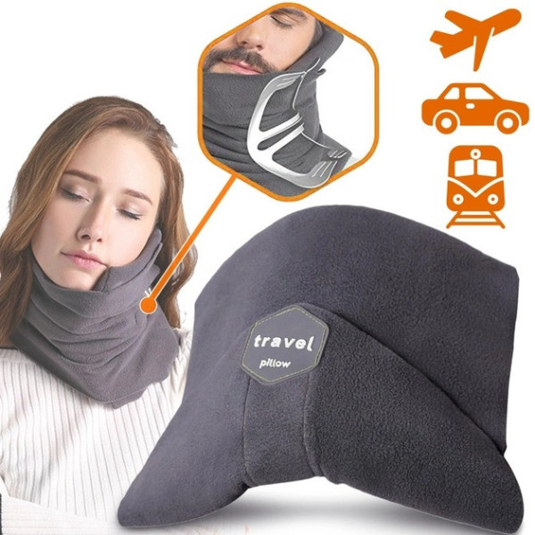 Подушка-шарф под голову на шею Travel Pillow для сна в транспорте для путешествий Серая