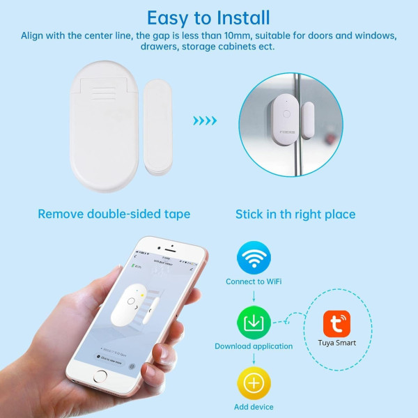 Беспроводная Wi-Fi дверная/оконная сигнализация Fuers WIFID01. Tuya/Smart Life Сигнализация с датчиком двери