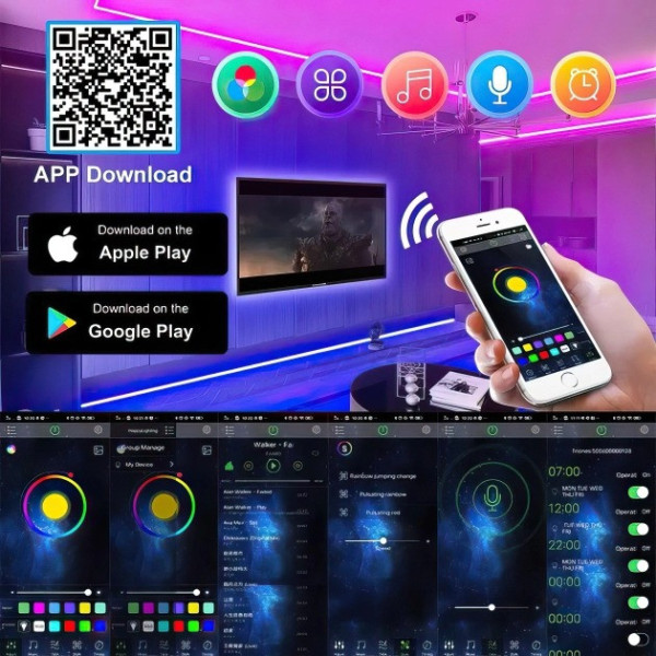 Умнаяа светодиодная многоцветная лента  LED лента RGB 5050 с Bluetooth приложением