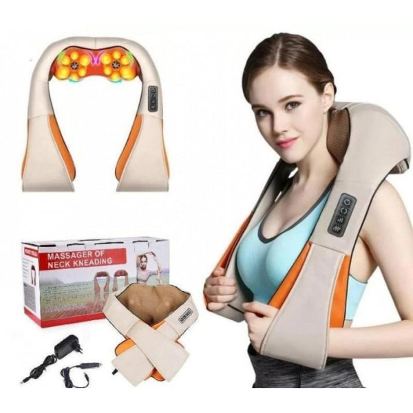 Роликовый массажер  для шеи, плеч и всего тела с подогревом Massager of Neck Kneading 4 кнопки