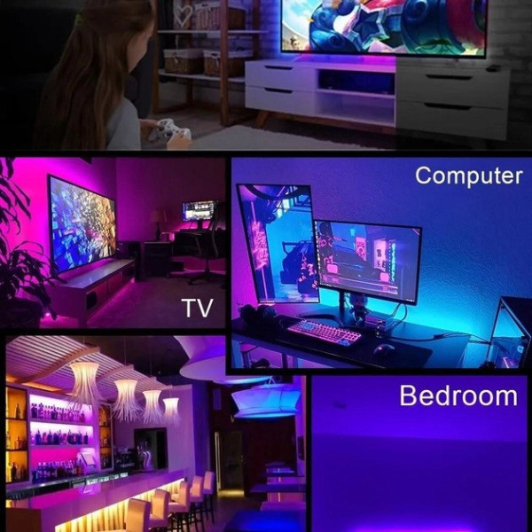 Cветодиодная лента 2 м разноцветная RGB 5050 самоклеящаяся с пультом управления для фоновой для подстветки