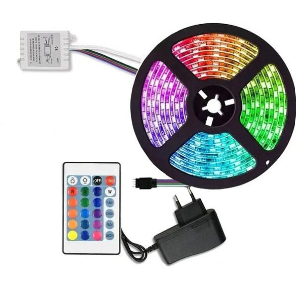 Светодиодная лента LED 3528 RGB разноцветная + пульт ДУ, 5 метров