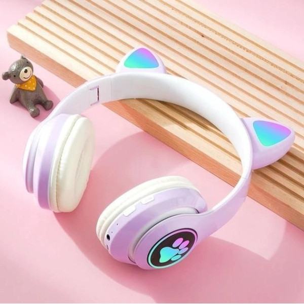 Беспроводные Bluetooth наушники с кошачьими ушками и LED подсветкой Cat ear VIV-23M
