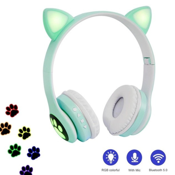 Беспроводные Bluetooth наушники с кошачьими ушками и LED подсветкой Cat ear VIV-23M