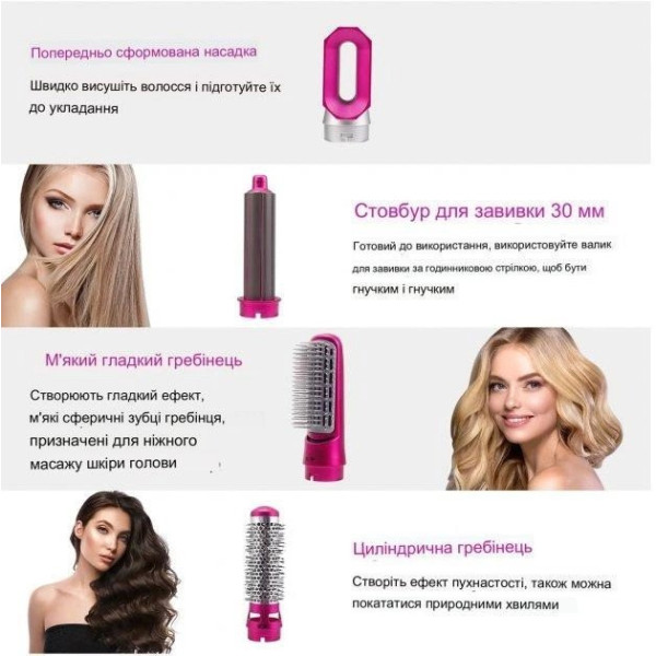 Мультистайлер 5 в 1 Hot Air Styler для разных типов волос с функциями придания объема, выпрямления и укладки,