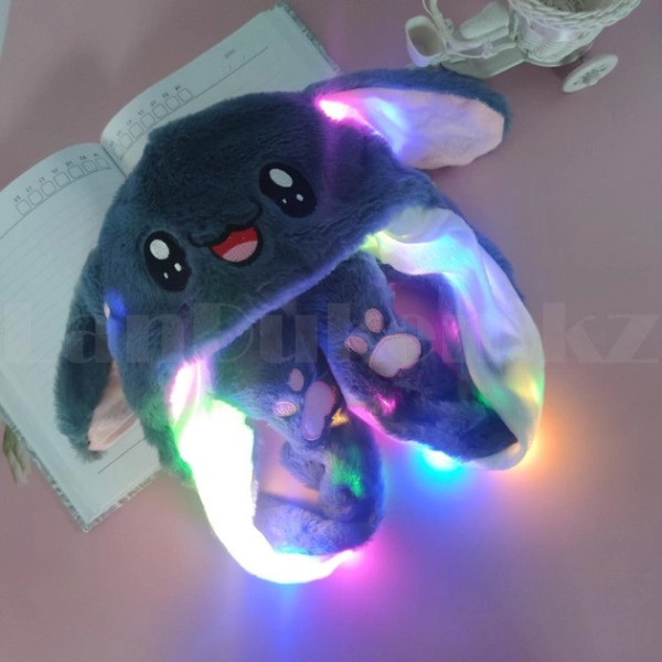Светящаяся шапка зайчик с подвижными ушками Pikachu Toys Серый