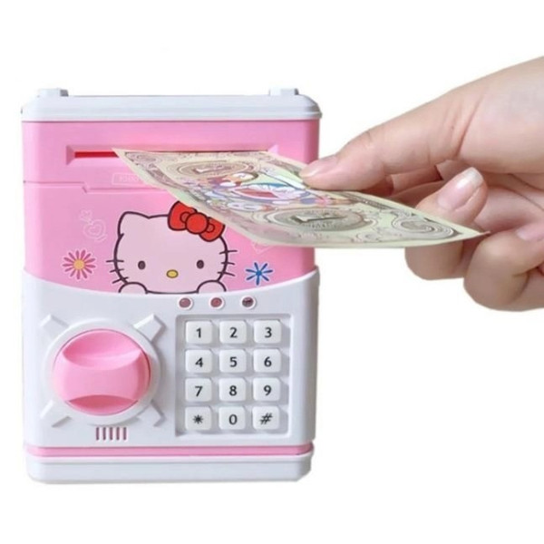 Детский  игрушечный сейф копилка Hello Kitty с кодовым замком розовый
