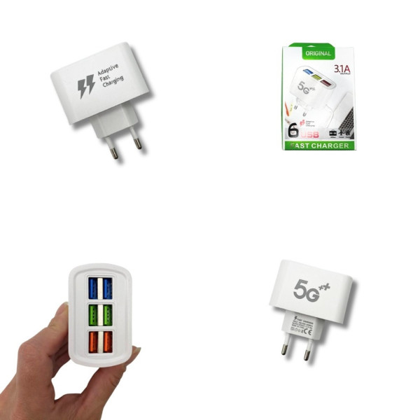 Зарядное устройство для телефона Адаптер питания быстрой зарядки на 6 USB порта FAST CHARGER 3.1А 5G