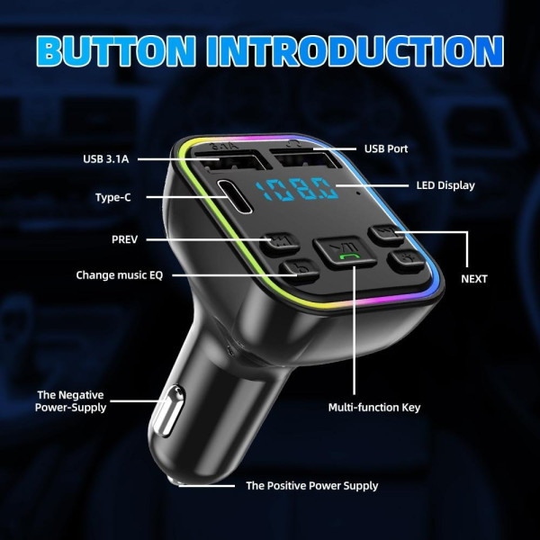 Автомобильный трансмиттер FM-передатчик Bluetooth 5.0 Car FM Player G39 Car  FM Модулятор в автомобиль