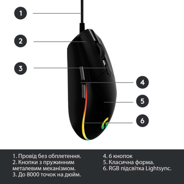Мышь проводная игровая G102 Lightsync Black для ПК