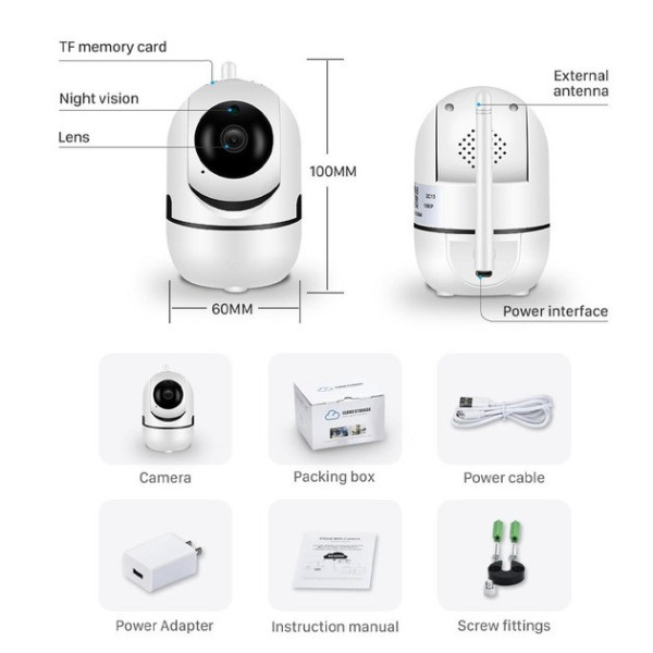 Камера видеонаблюдения CAMERA Wifi QC011 Беспроводная поворотная с инфракрасной подсветкой Белая