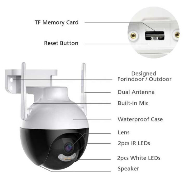 Уличная поворотная IP-камера СAD N6 V380 Wifi 6 Мп камера видеонаблюдения вайфай внешняя