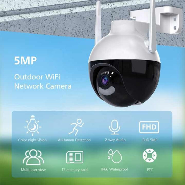 Уличная поворотная IP-камера СAD N6 V380 Wifi 6 Мп камера видеонаблюдения вайфай внешняя